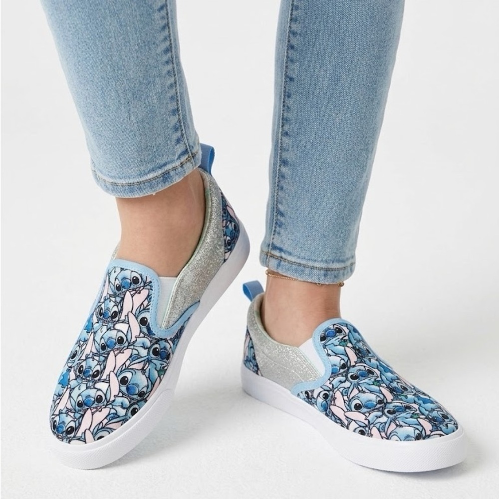 Disney Girls Slip - on Twin Gore  Blue and Silver Stitch Sneakers